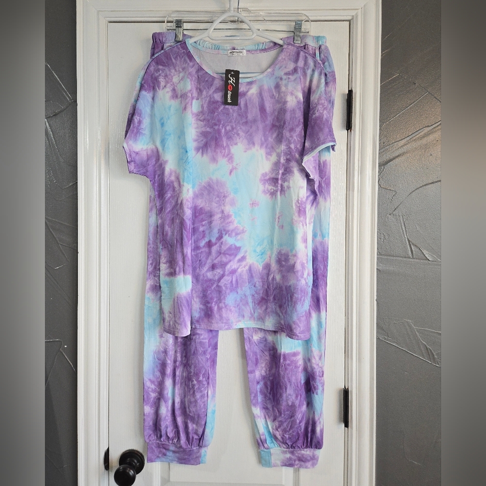 NWT Hotouch Women's Purple & Light Blue Tie-Dye Pajama Set Size XXL
